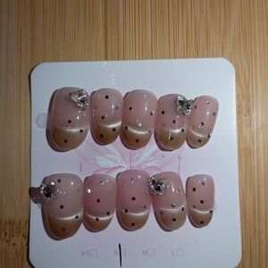 Pink and Silver Polka Dot Cat Eye Press-On Oval Nails